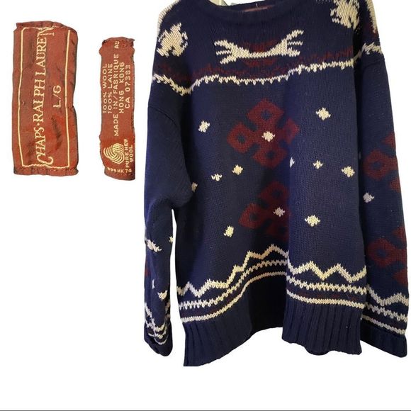 Vintage Ralph Lauren 100% wool sweater Aztec - Picture 1 of 9